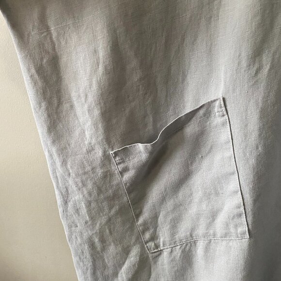 Handmade Plus Size 100% Linen Blue Grey Patch Pocket Floral Appliqué Dress - Picture 12 of 16